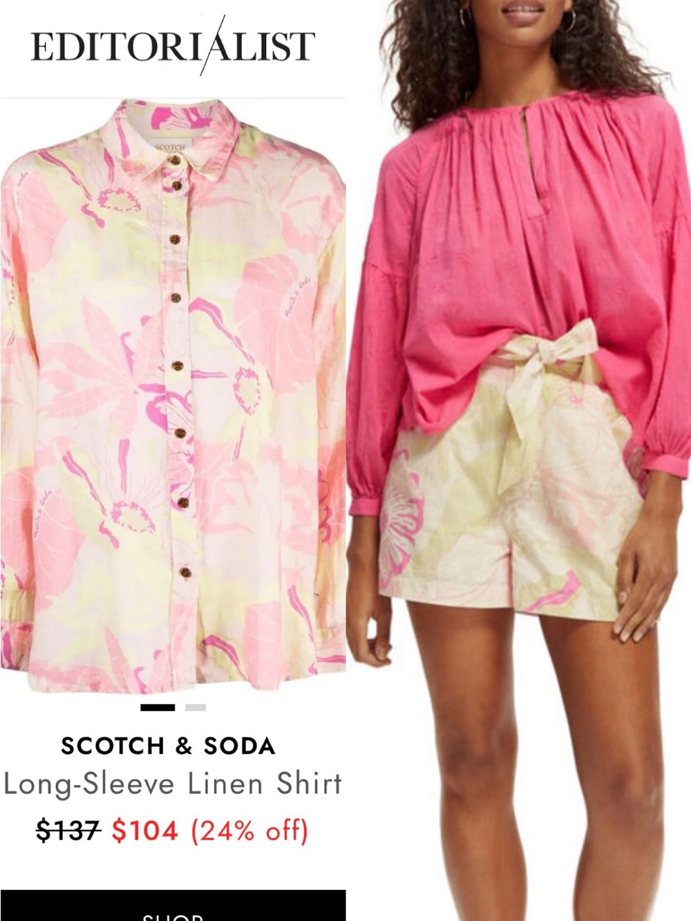 Scotch & Soda tropical print linen button down and short two piece set